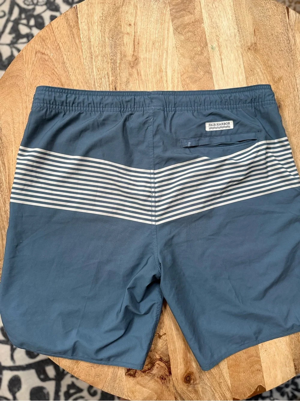 Fair Harbor Blue Swim Trunks with White Stripes